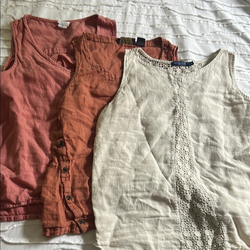 Women's 100% Linen Sleeveless Tops - Set of 3